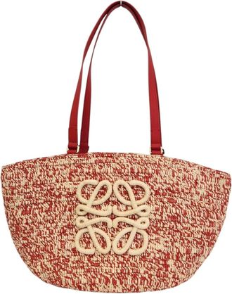 Loewe Beige Red Color Raffia Leather Basket (Pre-Owned)