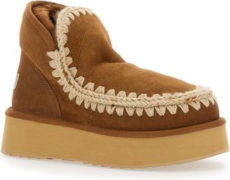 Mou Womens Beige Ankle Boots With Logo Patch Sheep