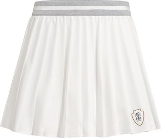 Brunello Cucinelli Techno poplin pleated skirt with logo in White at Nordstrom, Size 44 It