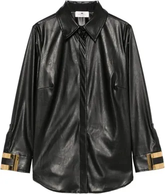 Elisabetta Franchi Overhemden, Dames, Zwart, M, Shirt met puntkraag en verborgen knopen