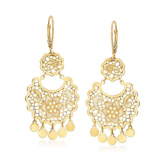 Ross-Simons Italian 14kt Yellow Gold Filigree Drop Earrings