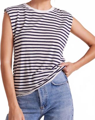 bobi Sleeveless Crewneck Tee In Navy Stripe