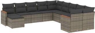 vidaXL Set De Sof&aacute;s De Jard&iacute;n 11 Pzas Y Cojines Rat&aacute;n Sint&eacute;tico Gris Vidaxl