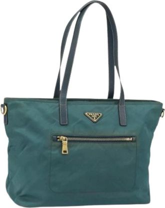 Prada Pre-owned Tote Bags, female, Green, Size: ONE SIZE Pre-owned Nylon Tote Bag