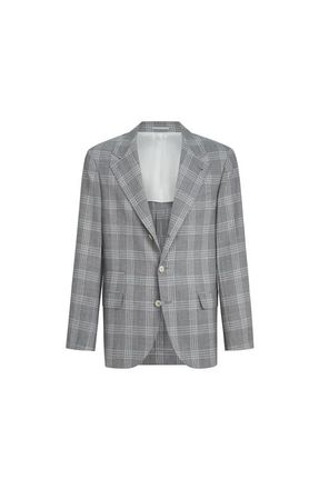 Brunello Cucinelli Tartan deconstructed blazer in Light Grey at Nordstrom, Size 44 It