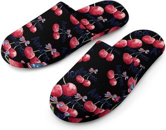 Generic Cherries Mens Cozy Memory Foam Slippers Warm Cotton House Shoes Comfy Slipper for Indoor Outdoor