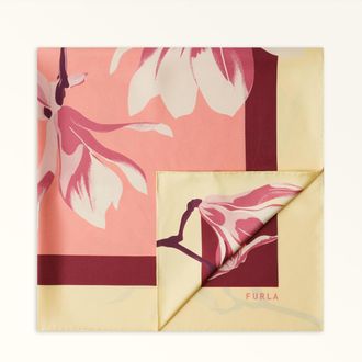 Furla Tortona Carr&eacute; Red Apple+rosewood Pink Silk Twill With Little Magnolia Print Woman