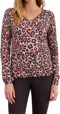 FDJ V-Neck Pointelle-Sleeve Sweater In Light Leopard