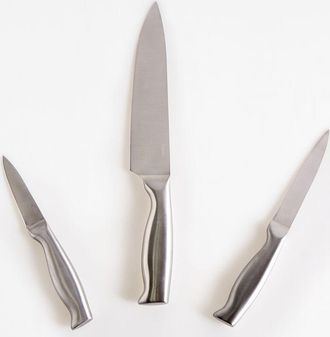 Beliani Conjunto De 3 Cuchillos De Acero Inoxidable Modernos Afilados A Mano Dureza 54 Hrc Plateado Mashiko