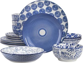Elama Giovanna 16 Piece Assorted Porcelain Double Bowl Dinnerware Set