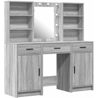 vidaXL Conjunto De Mesa De Tocador Con Caj&oacute;n 3 Pcs Gris Sonoma Vidaxl
