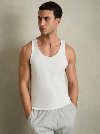 Reiss Mens White Cotton Vest Top, Size: Xxl