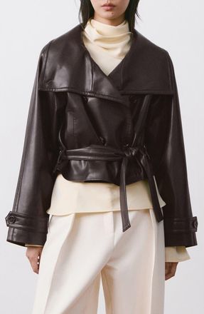 Mango Faux Leather Belted Jacket in Maroon at Nordstrom, Size X-Small