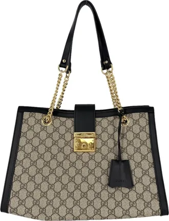 Gucci Horsebit Black Brown Gg Supreme Leather Handbag Tote Bag (Pre-Owned)