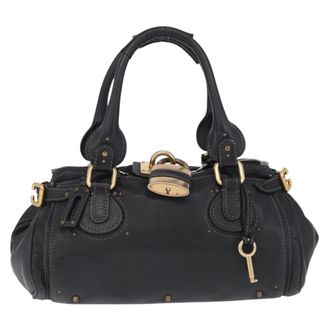 Chlo&eacute; Paddington Lock Leather Black Leather Handbag (Pre-Owned)