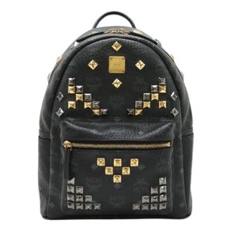 MCM Pre-owned Backpacks, female, Black, Size: ONE SIZE Pre-owned Visetos Coated Canvas Backpack