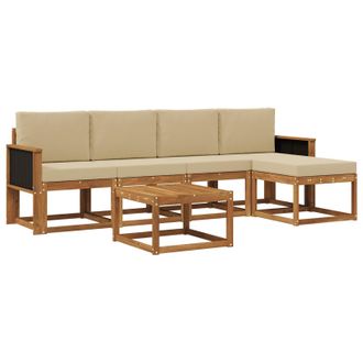 vidaXL Conjunto De Sof&aacute;s De Exterior 6 Pcs Natural Y Beige Poli&eacute;ster Vidaxl