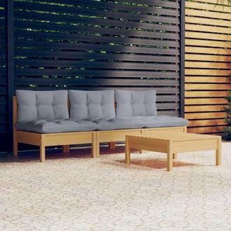vidaXL Vidaxl - Juego De Muebles De Jard&iacute;n 4 Pzas Y Cojines Madera Pino Gris