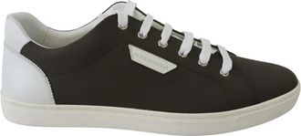 Dolce & Gabbana Witte en Groene Leren Low Top Sneakers - Heren - Sneakers - Zwart - 39 EU - Leer - Schoenen