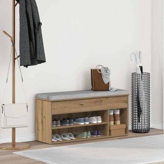 Berkfield Home Shoe Bench Artisan Oak 102x30.5x45 cm Engineered Wood in Brown