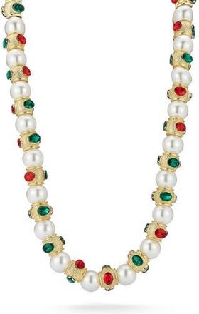 Sphera Milano Faux Pearl & Crystal Statement Necklace in Gold at Nordstrom Rack