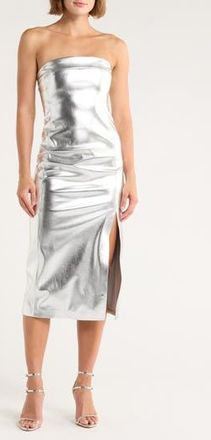 Alice & Olivia Kelly Metallic Faux Leather Skirt in Silver at Nordstrom Rack, Size 12