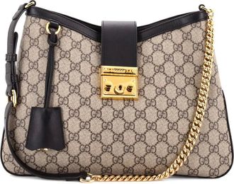 Gucci Borsa tote Padlock media in tela cerata GG e pelle con catena - Nero