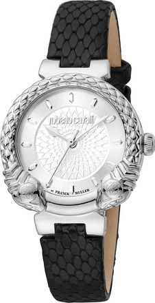Roberto Cavalli Snake Swiss Quartz Embossed Leather Strap Watch, 32mm in Black at Nordstrom Rack