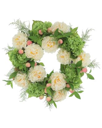 Creative Displays Inc. 23In Spring Wreath With Real-Touch Hydrangeas, Peonies & Peaches