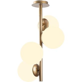 OZAIA Lampadario 4 sfere d. 32 cm x h. 53 cm in Metallo e Vetro Dorato e Bianco - faze