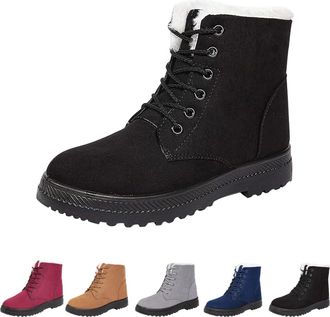 Generic Winter Snow Boots for Women, Non-Slip Lace Up Outdoor Short Ankle Booties, Warm Fleece Lined Chunky Heel Womens Walking Shoes for Winter (Black,8.5)