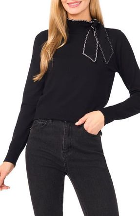 CeCe by Cynthia Steffe Scarf Tie Neck Sweater in Rich Black at Nordstrom, Size Large