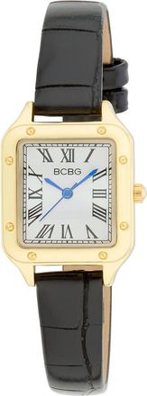 BCBGeneration Square Face Faux Leather Strap Watch, 25mm in Black at Nordstrom Rack