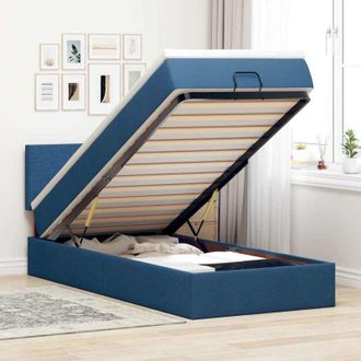 vidaXL Estructura De Cama Otomana Con Colch&oacute;n Tela Azul 90x190 Cm Vidaxl