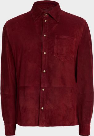 Brunello Cucinelli Mens Leather Snap-Front Shirt with Pocket