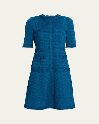 Teri Jon Metallic Tweed Short Sleeve Dress