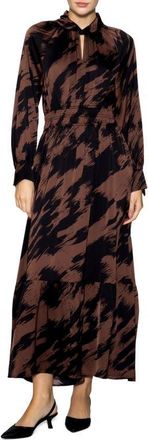 Melloday Brushstroke Print Long Sleeve Maxi Dress in Brown/Black at Nordstrom, Size X-Small