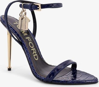 Tom Ford Womens Laminated Leather Sandals With Padlock Blue