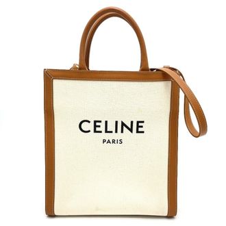Celine Cabas Gold Leather Canvas Shoulder Bag Tote Bag (Pre-Owned)