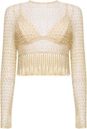 PatBo Crochet Bloom Top - Dames - Ronde hals truien - Beige - XS - Katoen - Truien & Vesten