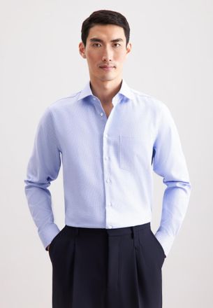 Seidensticker Businesshemd SEIDENSTICKER Regular, Herren, Gr. XXL45, normale &Auml;rmell&auml;ngen, blau, 100% Baumwolle, gemustert, regular fit, 2-Knopf-Manschette, Hemden B