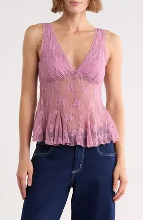 Madden Girl V-Neck Lace Top in Mauve at Nordstrom Rack, Size X-Large
