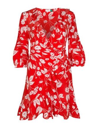 Rixo Red & White Floral Mini Wrap Dress Size S