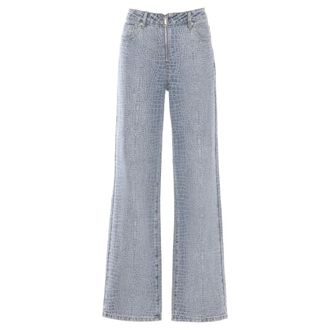 Self Portrait Wide Jeans, female, Blue, Size: W28 Croc Effect Straight Leg Jeans