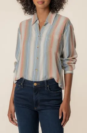 Kut from the Kloth Tabitha Stripe Shirt in Cream at Nordstrom, Size X-Large