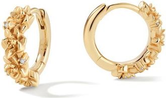 Made by Mary Cubic Zirconia Birthstone Flower Huggie Hoop Earrings in Gold July at Nordstrom