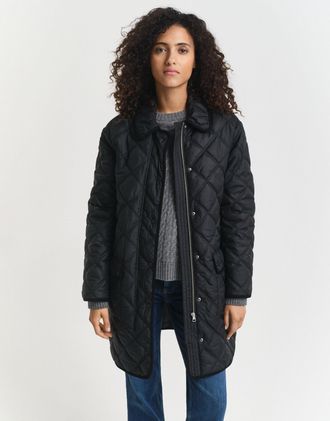 GANT Women Quilted Corduroy Trim Coat (XXL) BLACK