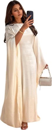 Generic Butterfly Abaya Dress For Women, Modesty Flowy Butterfly Skirt, All Season Satin Solid Color Abaya, Can Be Used For Prayer (apricot,Small)