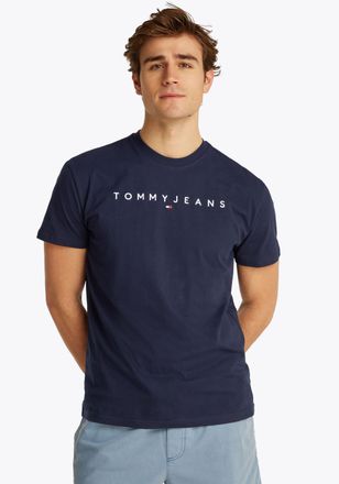 Tommy Jeans T-Shirt TOMMY JEANS TJM REG LINEAR LOGO TEE EXT, Herren, Gr. XXL, blau (schwarz night navy), Single Jersey, Obermaterial: 100% Baumwolle, Rundhals, Sh