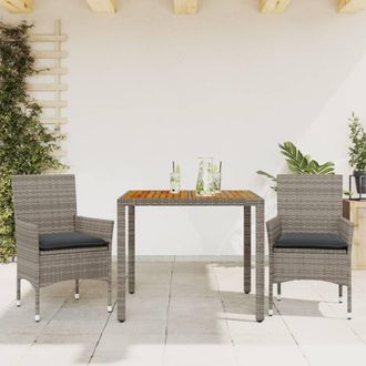 vidaXL Set De Comedor Jard&iacute;n 3 Pzas Con Cojines Rat&aacute;n Pe Acacia Gris Vidaxl